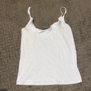 White Ruffle Neck Tank Top